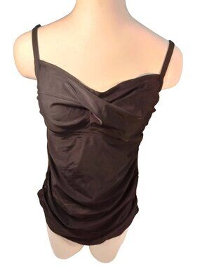 Black Tankini Bathing Suit Top Sculptured Lightly Lined Sidewire 32 Inch READ